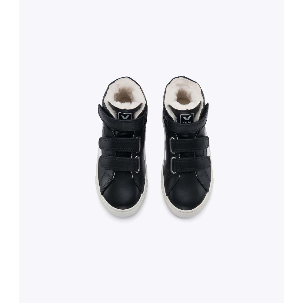 Veja ESPLAR MID FURED LEATHER Kids' High Tops Black | CA 692VRW